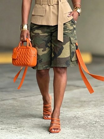 Casual Camo Pockets Block Cargo Pants