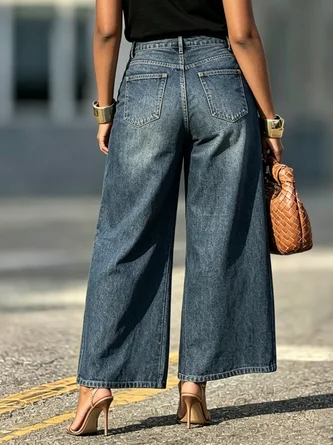 Casual Plain Loose Denim Jeans - Image 6