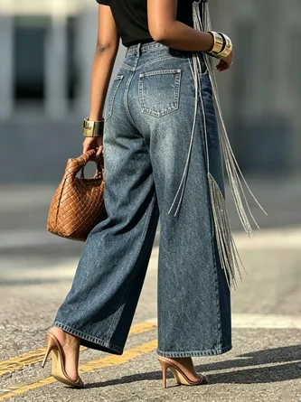Casual Plain Loose Denim Jeans - Image 5