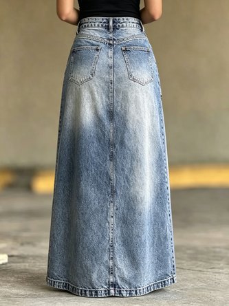 Casual Slit Plain Maxi Denim Skirt - Image 4
