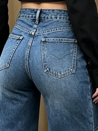 Irregular Craftsmanship Casual Plain Jeans - Image 3