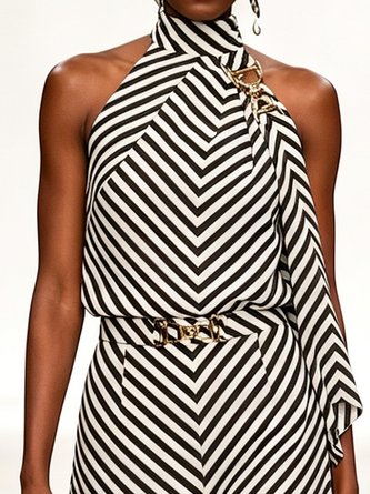 Urban Geometric Block Striped Halter Neck Tank Top