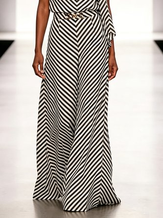 Urban Striped Printing Geometric Block Grommets Wide Leg Pants
