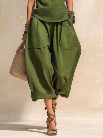 Cotton Linen Casual Plain Pants