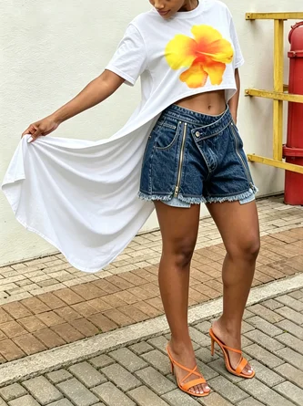 Casual Zipper Denim Shorts - Image 2