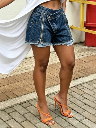 Casual Zipper Denim Shorts