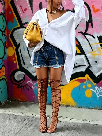 Casual Zipper Denim Shorts - Image 4