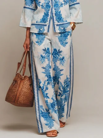 Casual Floral Printing Straight Pants
