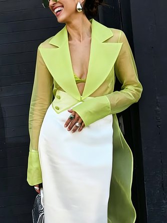 Elegant Buttoned Plain Lapel Collar Blazer