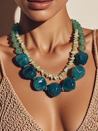 Tie Style Resin Bead Necklace — Statement Choker