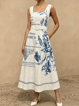Square Neck Elegant Regular Fit Dress Belt
