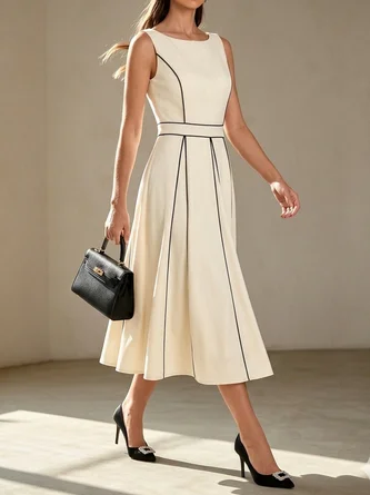Crew Neck Plain Elegant Dress No