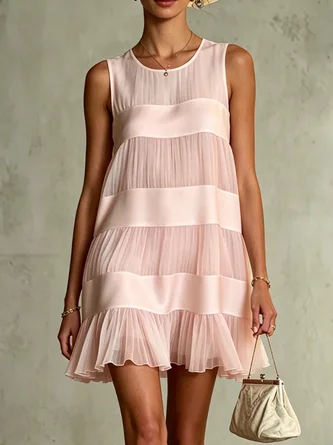 Elegant Plain Crew Neck Mini Dress