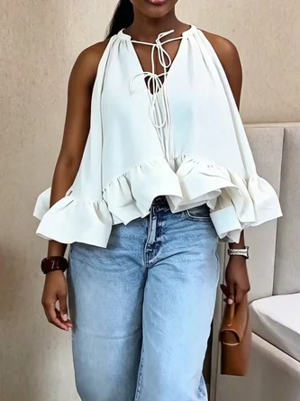 Urban Plain Peplum Crew Neck Blouse