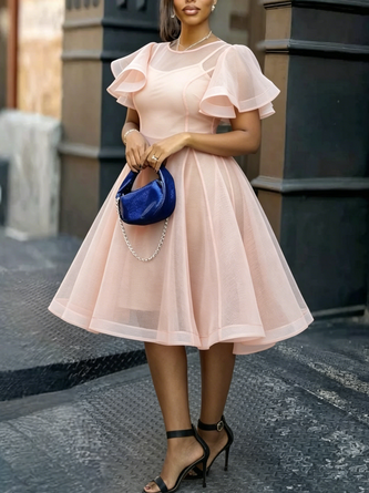 Elegant Plain Crew Neck Midi Dress