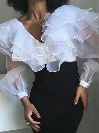 Elegant Plain Folds V Neck Blouse
