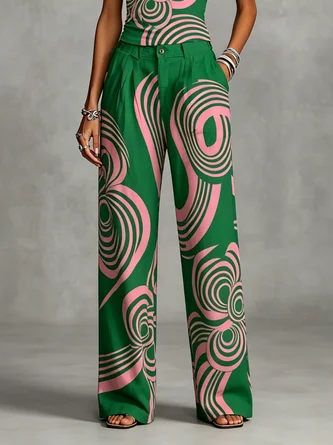 Casual Geometric Floral Straight Pants