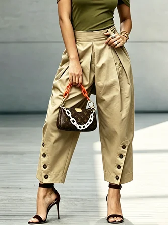 Urban Plain Button Front Straight Pants