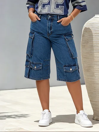 Casual Loose Distressing Pockets Denim Shorts