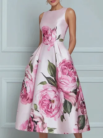 Elegant Floral Printing Midi Dress