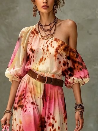 Vacation Leopard Printing Asymmetrical Blouse