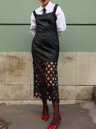 Urban Plain Hollow Out Spaghetti Midi Dress