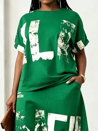 Plus Casual Text Letters Printing Loose T Shirt