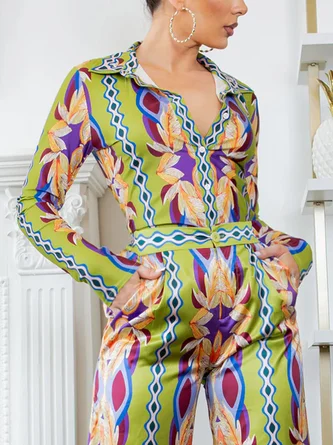 Elegant Random Print Printing Shirt Collar Shirt