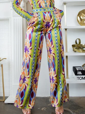 Elegant Random Print Printing Wide Leg Pants