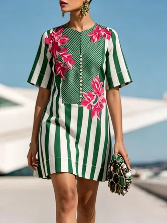 Elegant Floral Printing Knee Length Dress