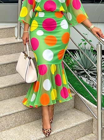 Elegant Printing Polka Dots Midi Skirt