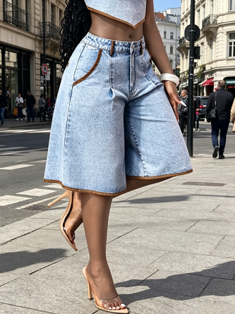 Plain Casual Denim Shorts