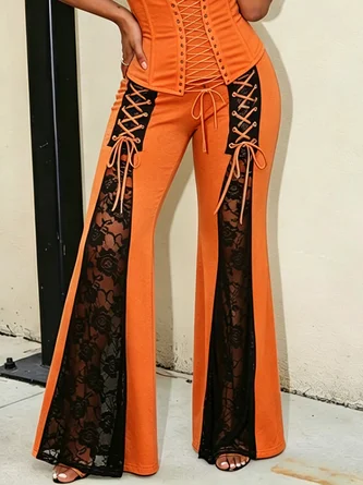 Casual Block Lace up Flare Pants
