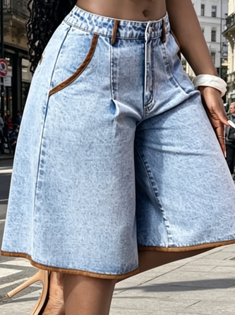 Plain Casual Denim Shorts - Image 2