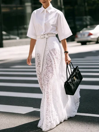 Cotton Urban Plain Split Joint Maxi Dress No Belt