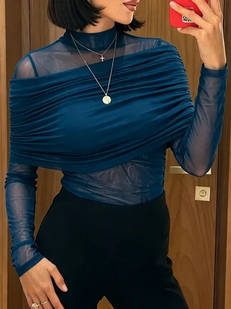 Elegant Plain Stand Collar T shirt