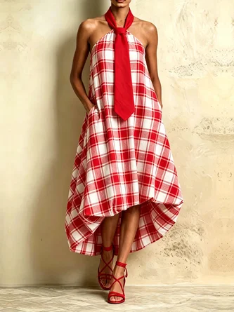 Urban Plaid Halter Neck Maxi Dress