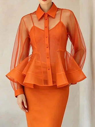 Elegant Plain Shirt Collar Shirt