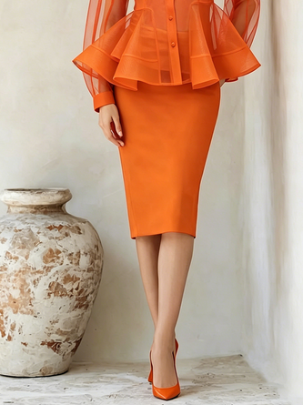 Elegant Plain Knee Length Skirt