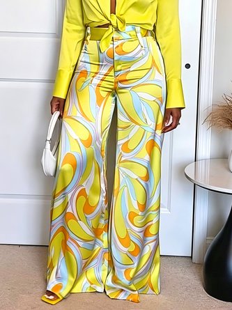 Casual Geometric Block Straight Pants