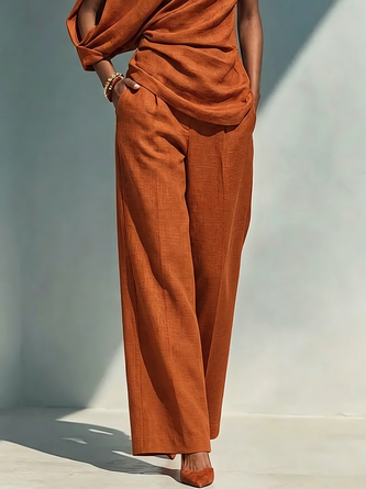 Cotton Linen Urban Plain Straight Pants