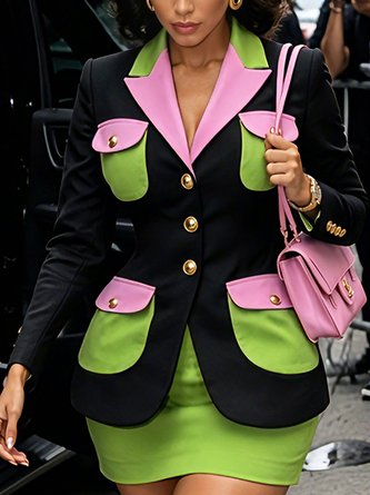 Urban Split Joint Block Lapel Collar Blazer