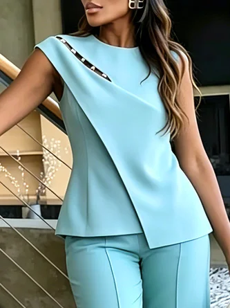 Urban Plain Metal Irregular Craftsmanship Blouse