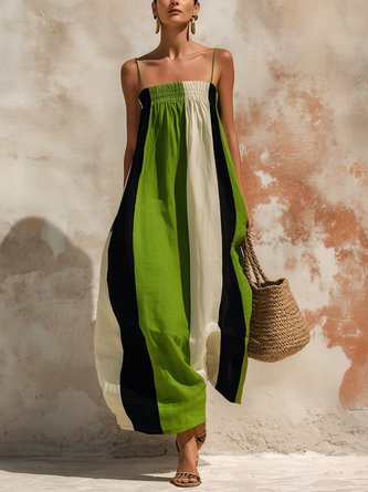 Casual Block Printing Spaghetti Maxi Dress