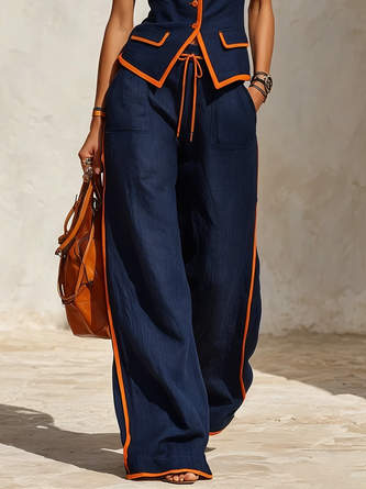 Casual Block Wide Leg Pants
