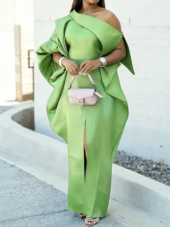Elegant Plain Asymmetric Maxi Dress