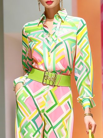 Urban Geometric Printing Block Shirt