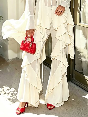 Urban Plain Peplum Drawstring Straight Pants
