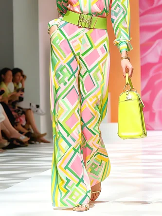 Urban Geometric Printing Wide Leg Pants No Belt