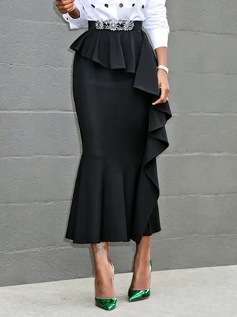 Urban Peplum Plain Midi Skirt